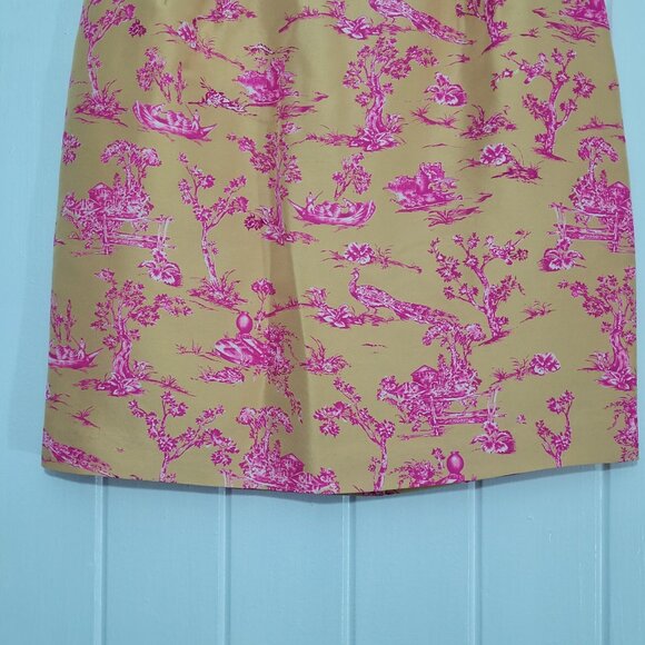 NWOT Talbots Sz 10 Petite 100% Silk Peach Pencil Skirt Pink Peacock Floral Print - Picture 3 of 11